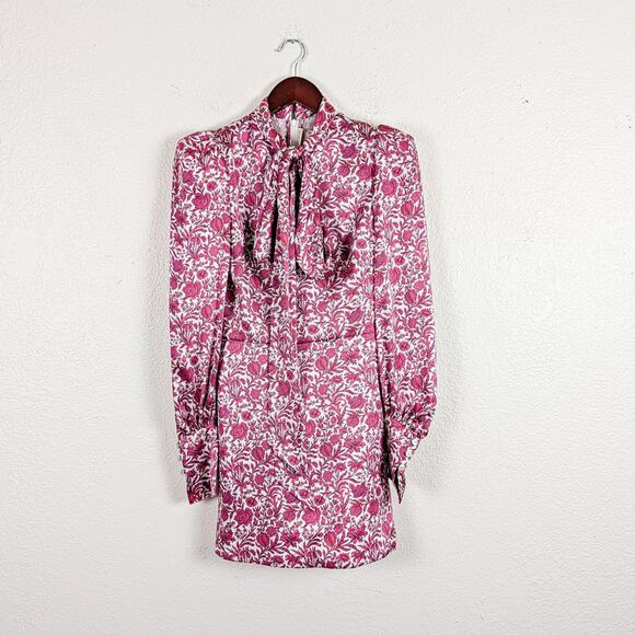 The Vimpres Wife Bow-Tie Floral Silk Mini Dress Red Pink 8UK 4US - Picture 7 of 12